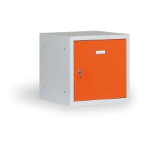 Šatníková skriňa s uzamykateľným boxom 400x400x400 mm, oranžové dvere, cylindrický zámok
