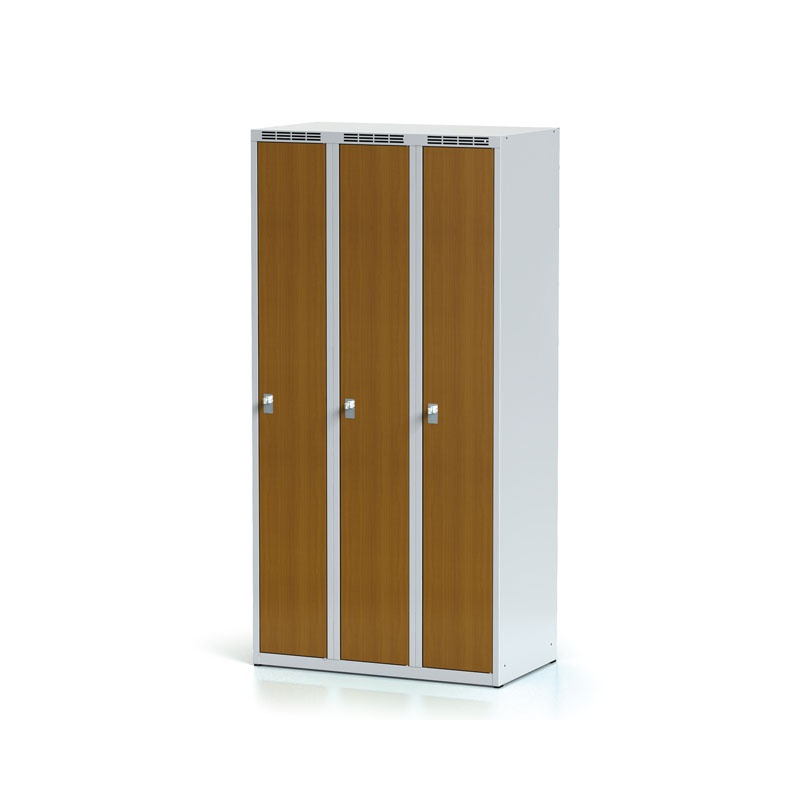 Šatníková skrinka, 3-dverová, laminované dvere čerešňa, cylindrický zámok
