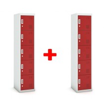 Šatníková skrinka päťdverová 1+1 ZADARMO, cylindrický zámok, sivá/červená