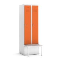 Šatníková skrinka s lavičkou, oranžové dvere, otočný zámok