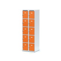 Šatníková skrinka s úložnými boxami, 10 boxov, oranžové dvere, otočný zámok