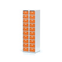 Šatníková skrinka s úložnými boxami, 20 boxov, oranžové dvere, cylindrický zámok