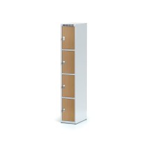 Šatníková skrinka s úložnými boxami, 4 boxy 300 mm, laminované dvere buk, cylindrický zámok