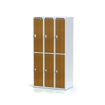 Šatníková skrinka s úložnými boxami, 6 boxov 300 mm, laminované dvere čerešňa, cylindrický zámok