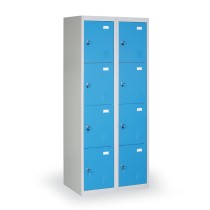 Šatníková skrinka s úložnými boxami, 8 boxov, modré dvere, cylindrický zámok