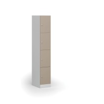 Šatníková skrinka s úložnými boxmi, 4 boxy, 1850 x 300 x 500 mm, cylindrický zámok, béžové dvere