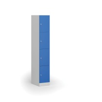 Šatníková skrinka s úložnými boxmi, 4 boxy, 1850 x 300 x 500 mm, cylindrický zámok, modré dvere