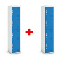 Šatníková skrinka štvordverová 1+1 ZADARMO, cylindrický zámok, sivá/modrá
