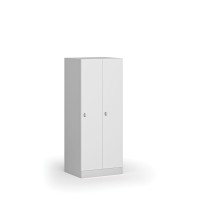 Šatníková skrinka znížená, 2 oddiely, 1500 x 600 x 500 mm, otočný zámok, laminované dvere, biela
