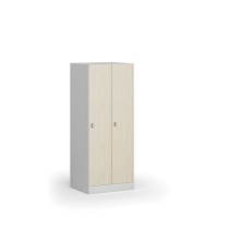 Šatníková skrinka znížená, 2 oddiely, 1500 x 600 x 500 mm, otočný zámok, laminované dvere, breza