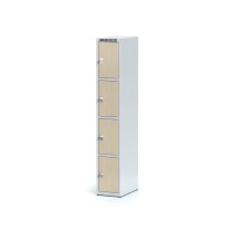 Šatňová skrinka, 4 boxy 300 mm, laminované dvere, cylindrický zámok
