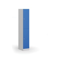 Schließfach mit Aufbewahrungsboxen, 2 Boxen, 1850 x 300 x 500 mm, Zylinderschloss, blaue Tür