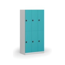 Schließfach mit Aufbewahrungsboxen, 6 Boxen, 1850 x 900 x 500 mm, Codeschloss, grüne Tür
