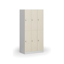 Schließfach mit Aufbewahrungsboxen, 6 Boxen, 1850 x 900 x 500 mm, Drehverschluss, laminierte Tür, Birke