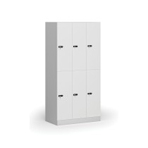 Schließfach mit Aufbewahrungsboxen, 6 Boxen, 1850 x 900 x 500 mm, mechanisches Codeschloss, laminierte Tür, weiß