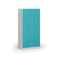 Schließfach mit Aufbewahrungsboxen, 6 Boxen, 1850 x 900 x 500 mm, Zylinderschloss, grüne Tür