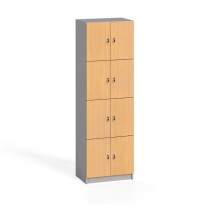 Schließfachschrank aus Holz mit Aufbewahrungsboxen, 8 Türen, 2x4, Grau / Buche