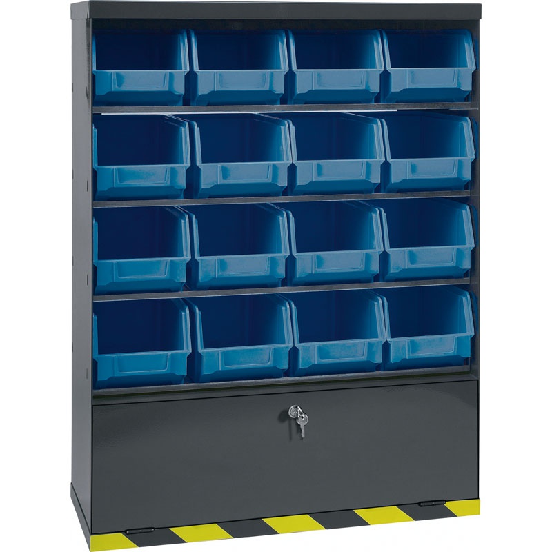 Schrank mit Sichtlagerkästen und einem Fach, 16x Typ B