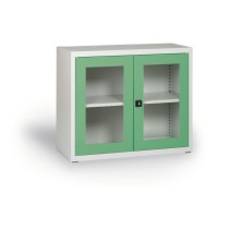 Schrank mit verglasten Türen, 800 x 920 x 400 mm, grau/grün