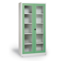 Schrank mit verglasten Türen, 1950 x 920 x 400 mm, grau/grün