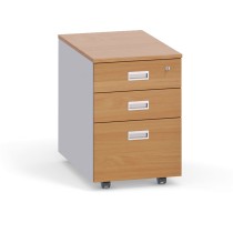 Schreibtischcontainer, Rollcontainer mit Hängeregister PRIMO, 3 Schubladen, grau / Buche