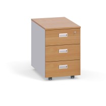 Schreibtischcontainer, Rollcontainer PRIMO, 3 Schubladen, grau / Buche