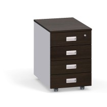 Schreibtischcontainer, Rollcontainer PRIMO, 4 Schubladen, grau / Wenge