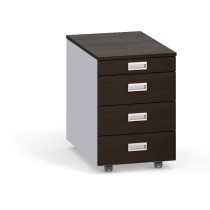 Schreibtischcontainer, Rollcontainer PRIMO, ohne Schloss, 4 Schubladen, Utensilienauszug, grau / Wenge