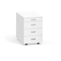 Schreibtischcontainer, Rollcontainer PRIMO, ohne Schloss, 4 Schubladen, Utensilienauszug, weiß