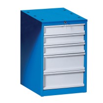 Schubladen-Werkstatt-Werkzeugkasten für GÜDE-Werkbänke, 5 Schubladen, 510 x 592 x 810 mm, blau / grau