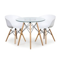 Sklenený stôl VIDRIO + 2x Jedálenská stolička NORDY X, biela