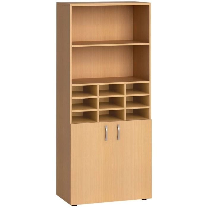 Sortierregal PRIMO Classic mit Türen, 800 x 420 x 1865 mm, 9 Fächer, Buche