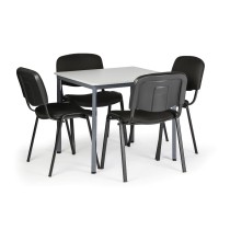 Stół do jadalni, szary 800 x 800 + 4 krzesła konferencyjne Viva czarne