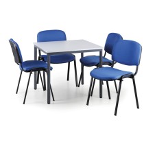 Stół do jadalni, szary 800 x 800 + 4 krzesła konferencyjne Viva niebieske
