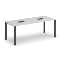 Stół INFINITY 2000 x 900 x 750, biały + 2x port blatowy TYP III, czarny