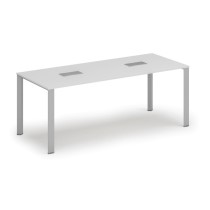 Stół INFINITY 2000 x 900 x 750, biały + 2x port blatowy TYP V, srebrny