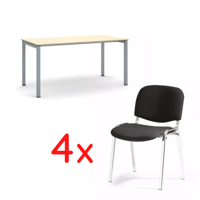 Stół konferencyjny Square 160 x 80, brzoza + 4x krzesło Viva czarne