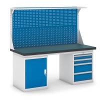 Stół warsztatowy GB z szafką, panelem i kontenerem szufladowym, 1800 mm