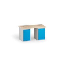 Stół warsztatowy KOVONA, 1 szafka wisząca i 1 szafka z szuflada na narzędzia, blat z drewna bukowego, 1500 mm