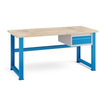 Stół warsztatowy KOVONA, szuflada na narzędzia, blat z drewna bukowego, stałe nogi, 1700 mm