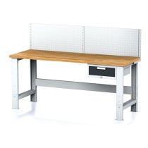 Stół warsztatowy MECHANIC z nadstawką, 2000x700x700-1055 mm, nogi regulowane, 1x 1 szufladowy kontener, szary/antracyt