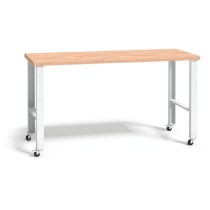 Stół warsztatowy z drewnianym blatem, regulowane nogi z kółkami, 1500mm