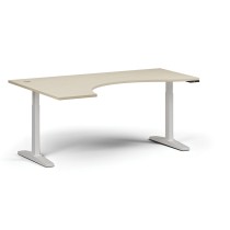 Stół z regulacją wysokości, elektryczny, 675-1325 mm, ergonomiczny lewy, blat 1800x1200 mm, podstawa biała, brzoza