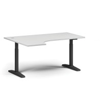 Stół z regulacją wysokości, elektryczny, 675-1325 mm, narożnik lewy, blat 1600x1200 mm, podstawa czarna, biały