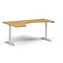 Stół z regulacją wysokości OBOL, elektryczny, 675-1325 mm, ergonomiczny lewy, blat 1800x1200 mm, zaokrąglona podstawa biała