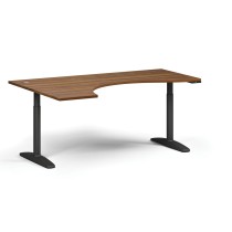Stół z regulacją wysokości OBOL, elektryczny, 675-1325 mm, ergonomiczny lewy, blat 1800x1200 mm, zaokrąglona podstawa czarna, orzech