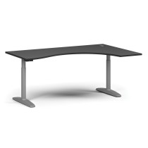 Stół z regulacją wysokości OBOL, elektryczny, 675-1325 mm, ergonomiczny prawy, blat 1800x1200 mm, zaokrąglona podstawa szara, grafit