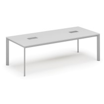 Stůl INVITATION 2400 x 1200 x 740, bílá + 2x stolní zásuvka TYP V, stříbrná