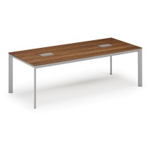 Stůl INVITATION 2400 x 1200 x 740, ořech + 2x stolní zásuvka TYP V, stříbrná