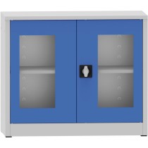 Svařovaná policová skříň s prosklenými dveřmi, 800 mm, šedá/modrá